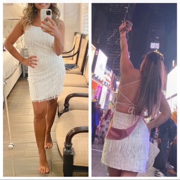 Lulus | Making Magic White Fringe Lace-Up Mini Dress | Medium - Picture 5 of 13